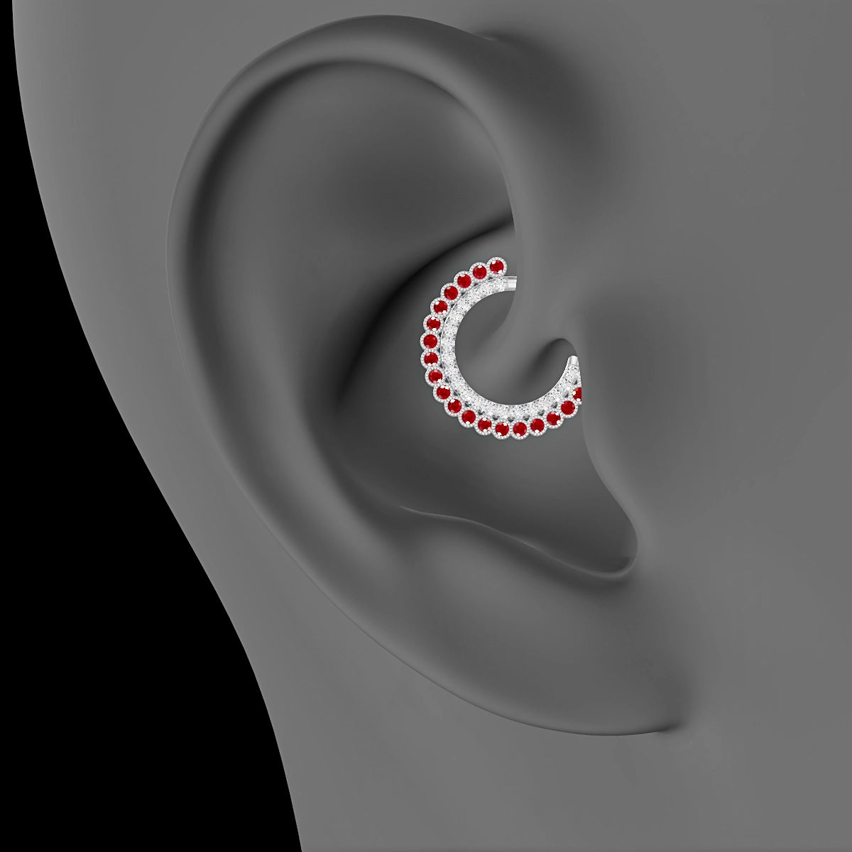 Cassandre | 18k White Gold 9.5 mm Ruby & Diamond Daith Piercing