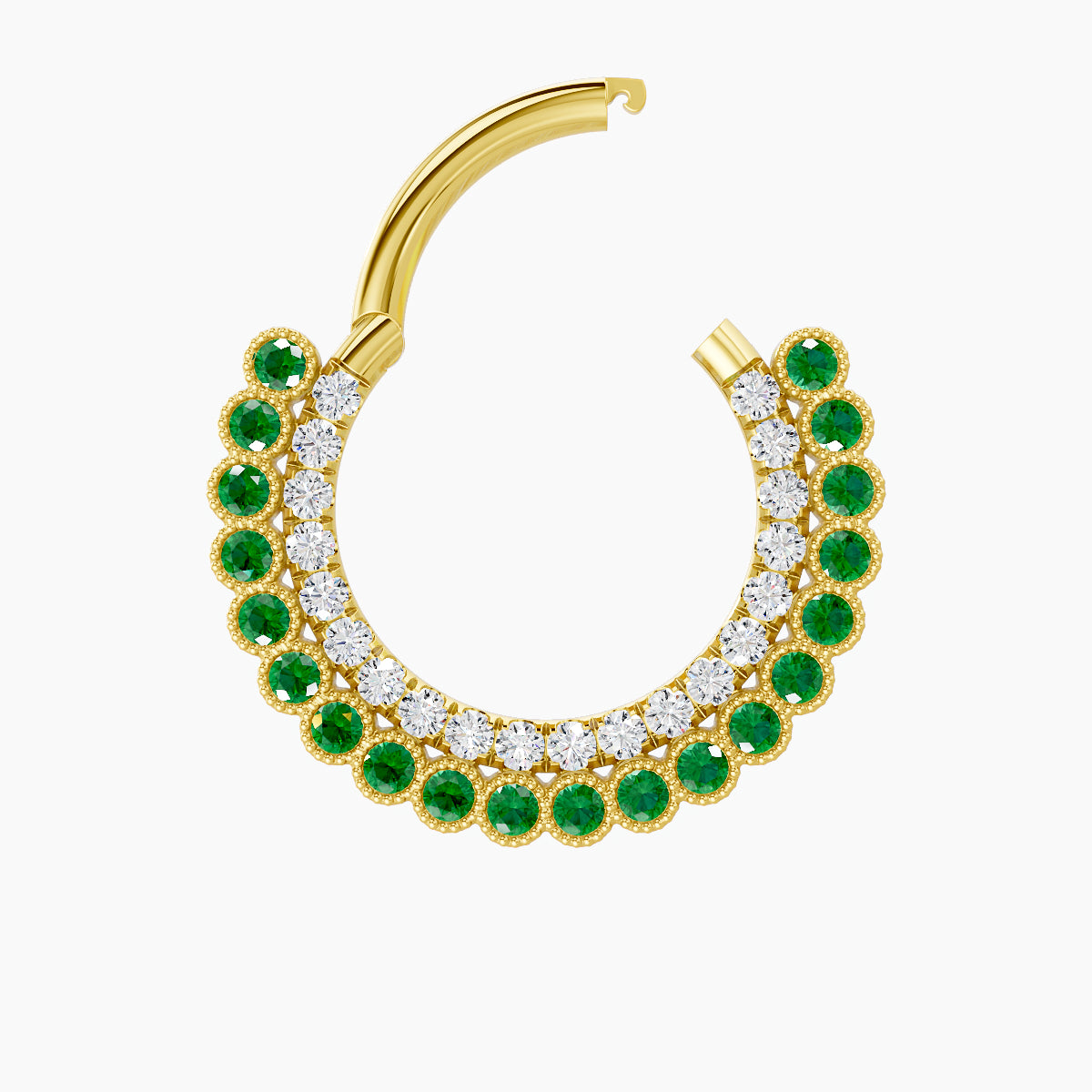 Cassandre | 18k Yellow Gold 9.5 mm Emerald & Diamond Daith Piercing