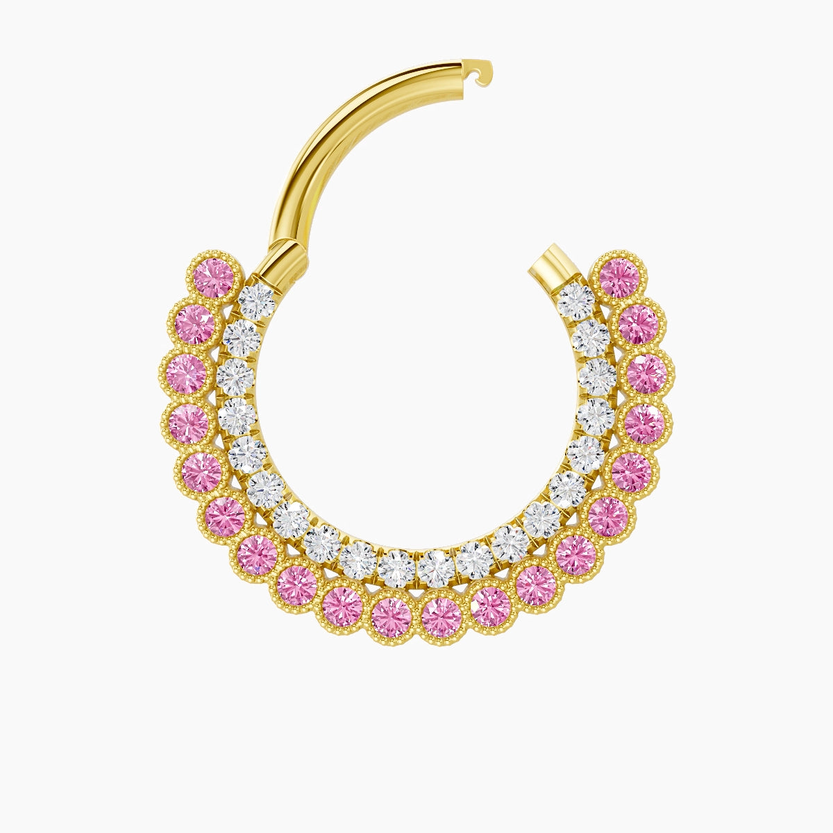 Cassandre | 18k Yellow Gold 9.5 mm Pink Sapphire & Diamond Daith Piercing
