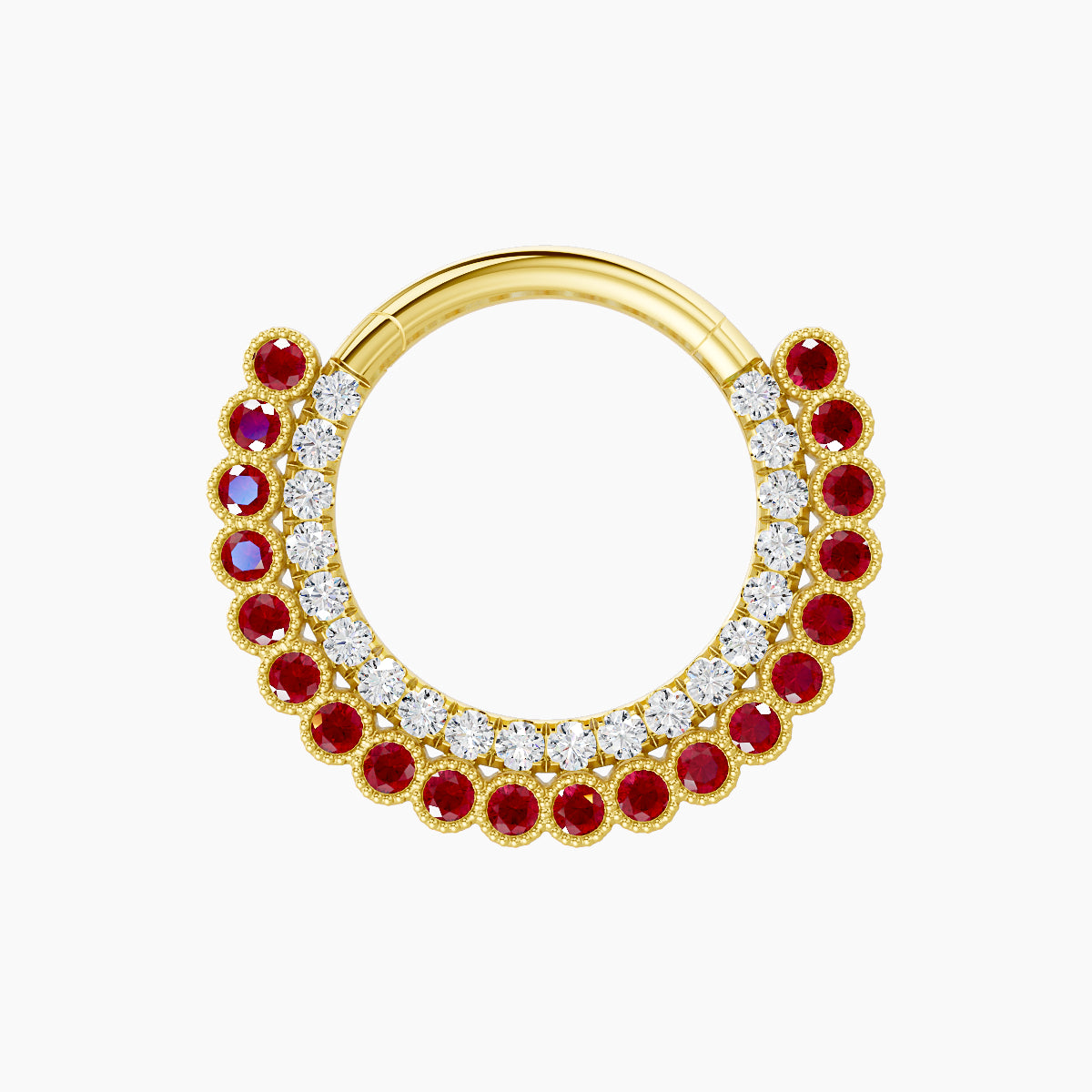 Cassandre | 18k Yellow Gold 9.5 mm Ruby & Diamond Daith Piercing
