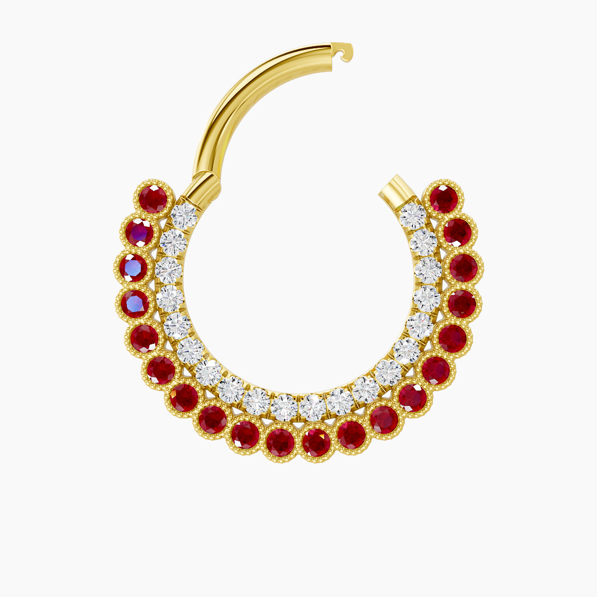 Cassandre | 18k Yellow Gold 9.5 mm Ruby & Diamond Daith Piercing