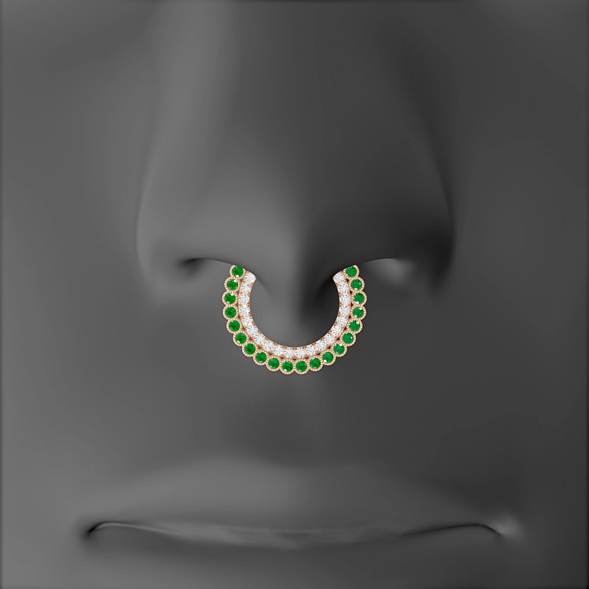Cassandre | 18k Rose Gold 9.5 mm Emerald & Diamond Septum Piercing