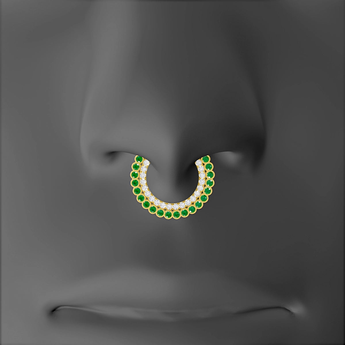 Cassandre | 18k Yellow Gold 9.5 mm Emerald & Diamond Septum Piercing