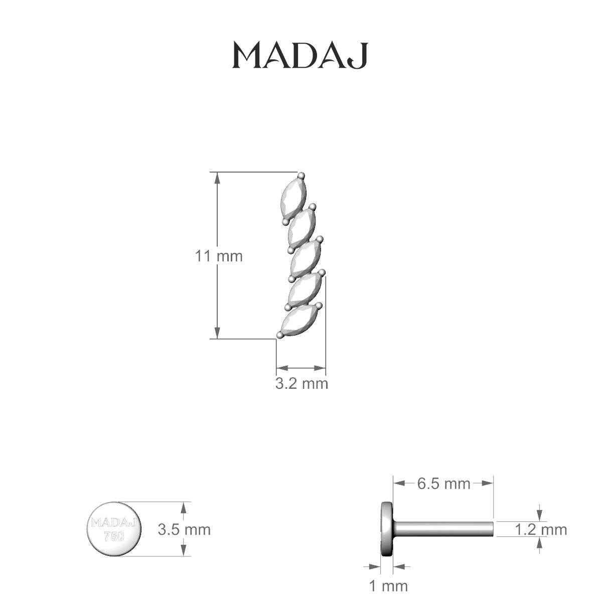 Celeste | 18k Rose Gold 11 mm 6.5 mm Long Diamond Left Piercing