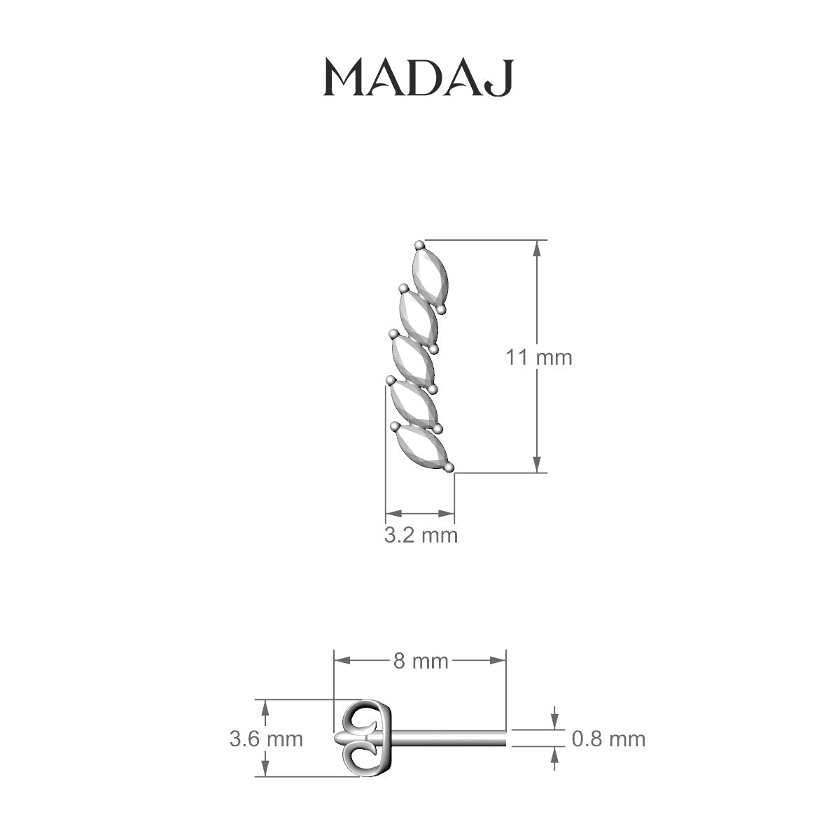 Celeste | 18k White Gold 11 mm Long Diamond Right Earring