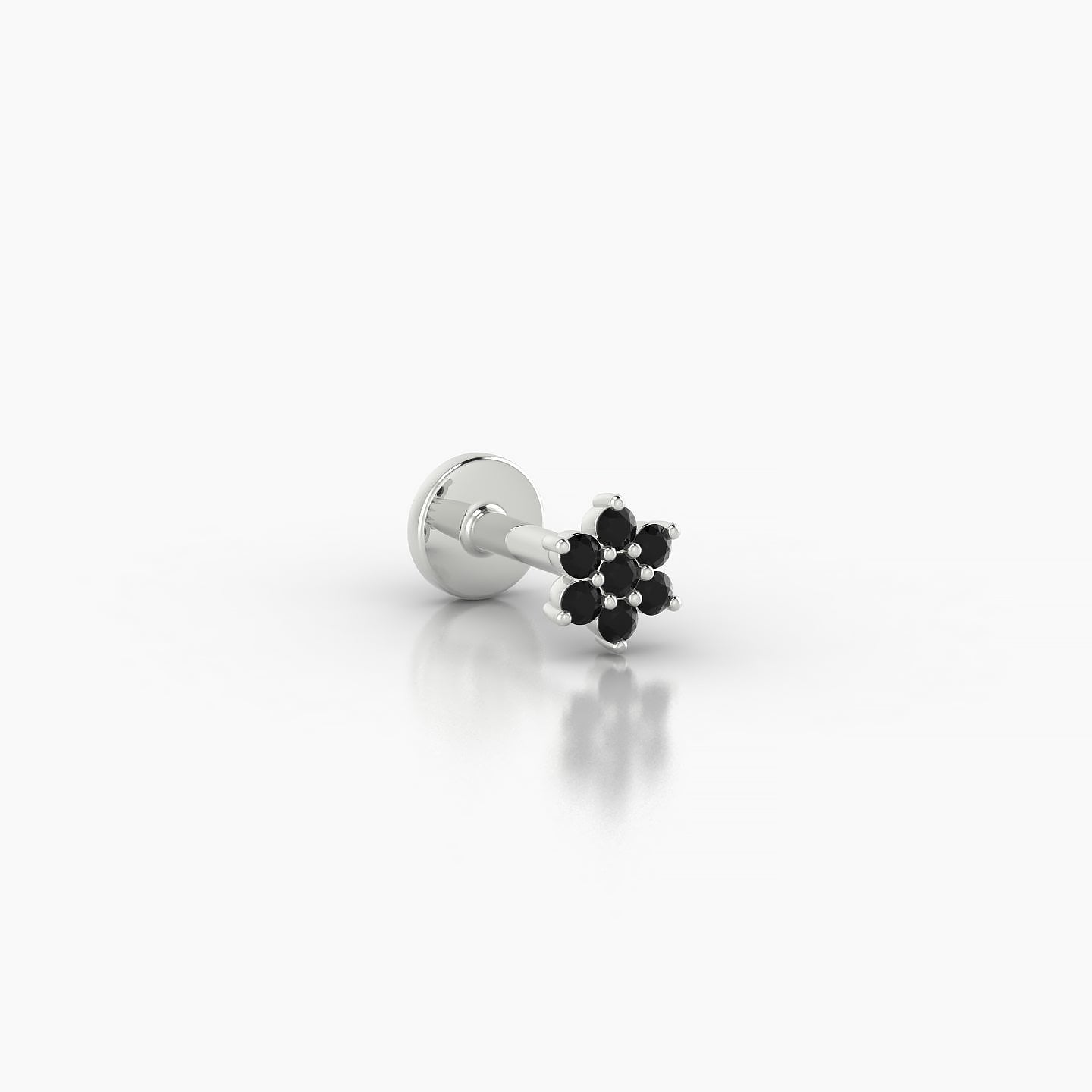 Chloris | 18k White Gold 5 mm 4 mm Flower Black Diamond Nostril Piercing