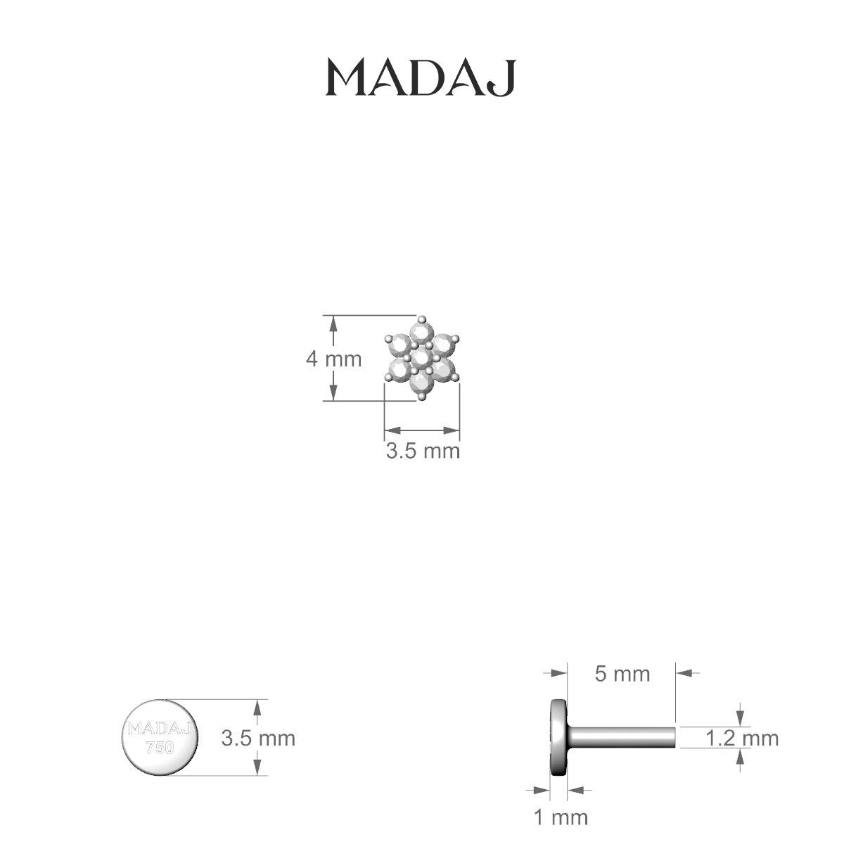 Chloris | 18k White Gold 5 mm 5 mm Flower Diamond Piercing