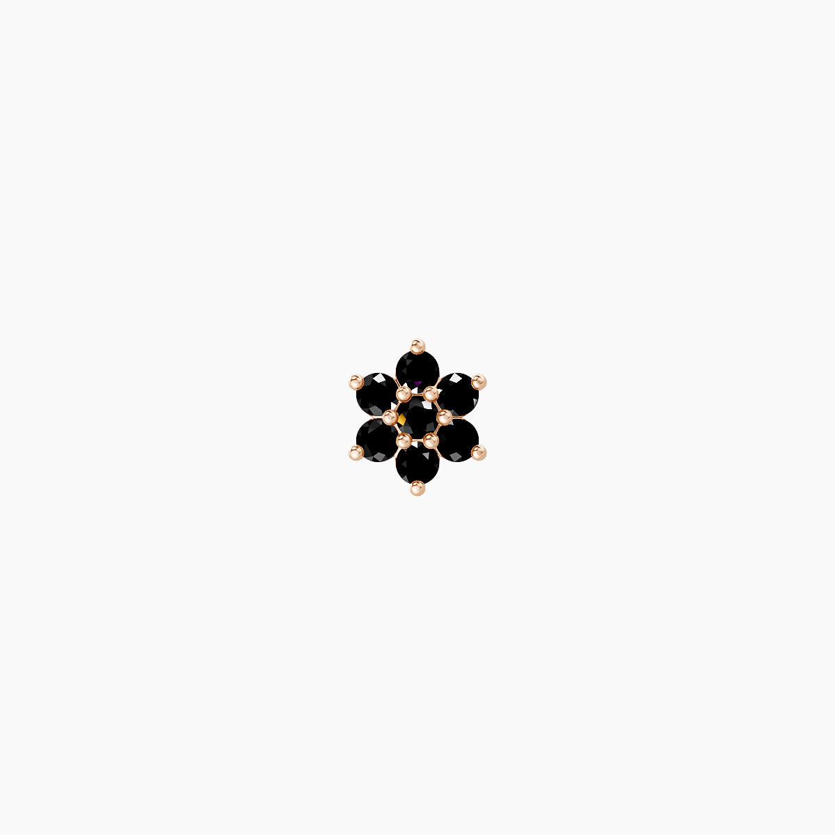 Chloris | 18k Rose Gold 6.5 mm 4 mm Flower Black Diamond Nose Piercing