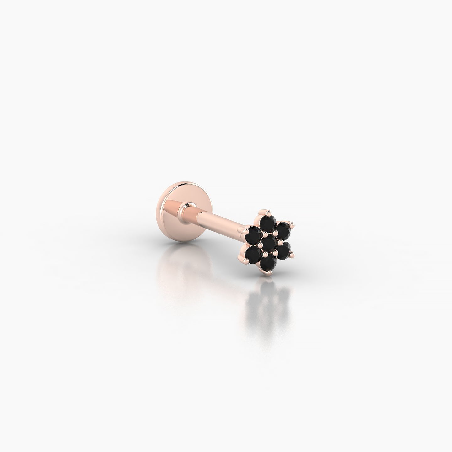 Chloris | 18k Rose Gold 8 mm 4 mm Flower Black Diamond Nostril Piercing