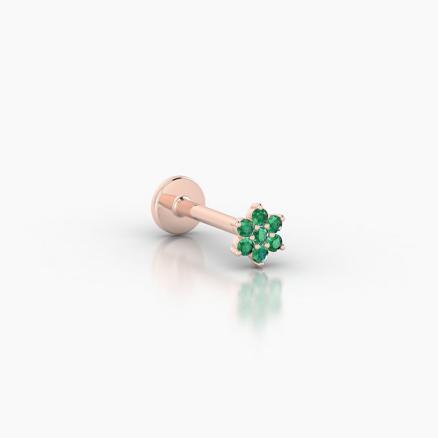 Chloris | 18k Rose Gold 8 mm 4 mm Flower Emerald Nostril Piercing