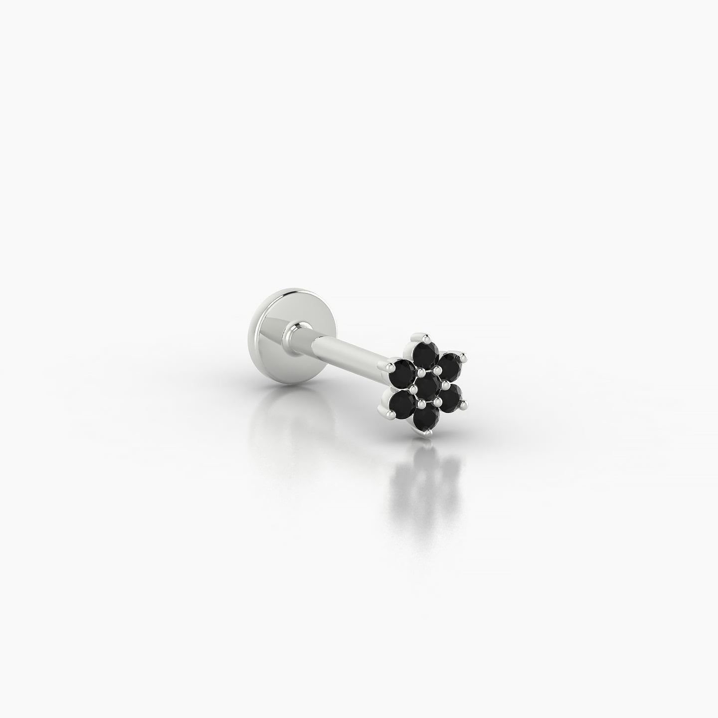 Chloris | 18k White Gold 8 mm 4 mm Flower Black Diamond Nostril Piercing