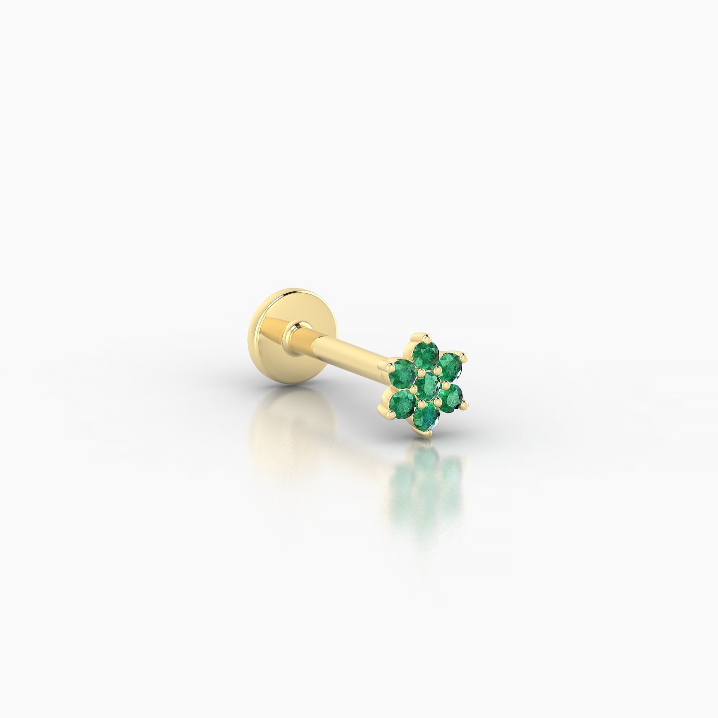 Chloris | 18k Yellow Gold 8 mm 4 mm Flower Emerald Nostril Piercing