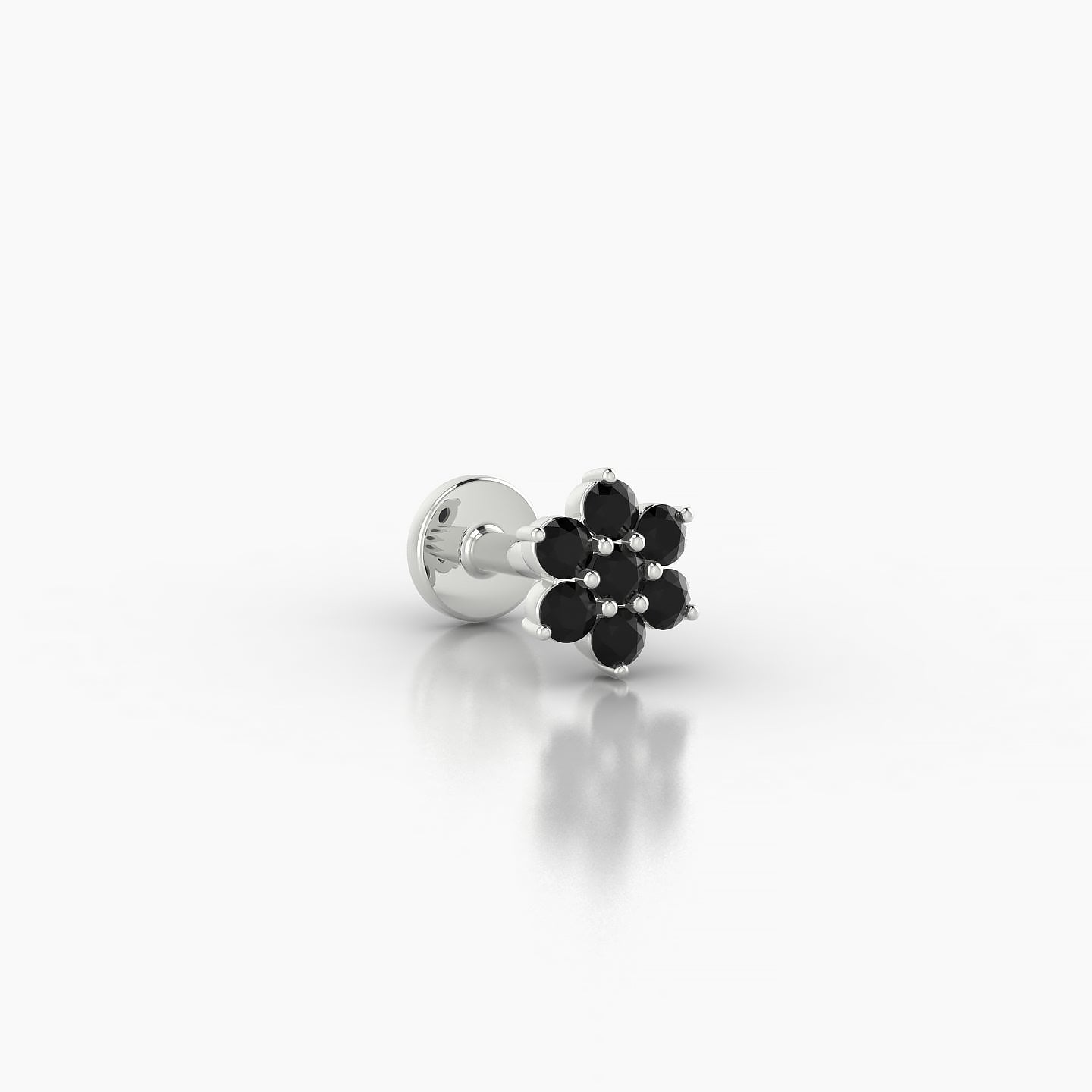 Chloris | 18k White Gold 5 mm 5.5 mm Flower Black Diamond Nostril Piercing