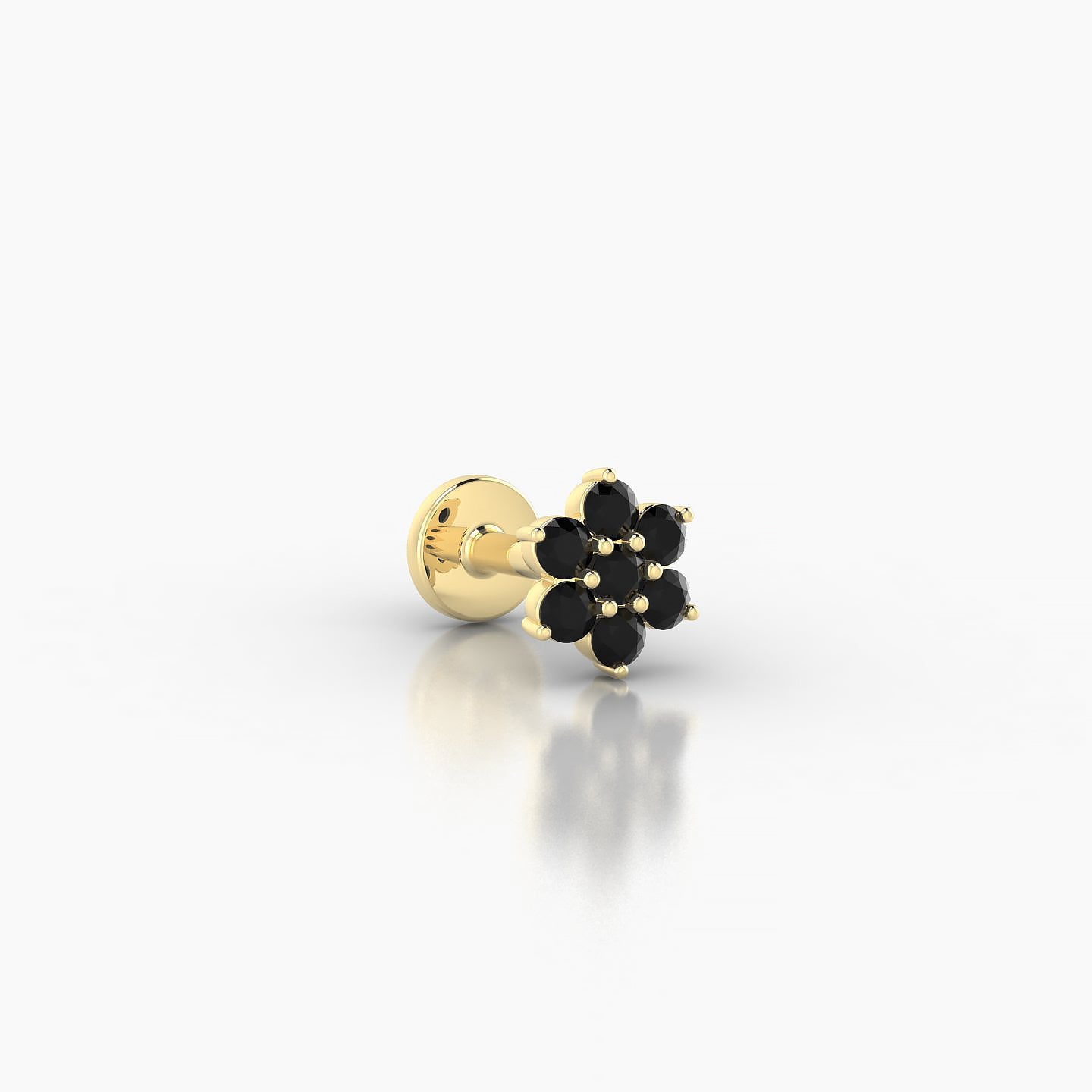 Chloris | 18k Yellow Gold 5 mm 5.5 mm Flower Black Diamond Nostril Piercing