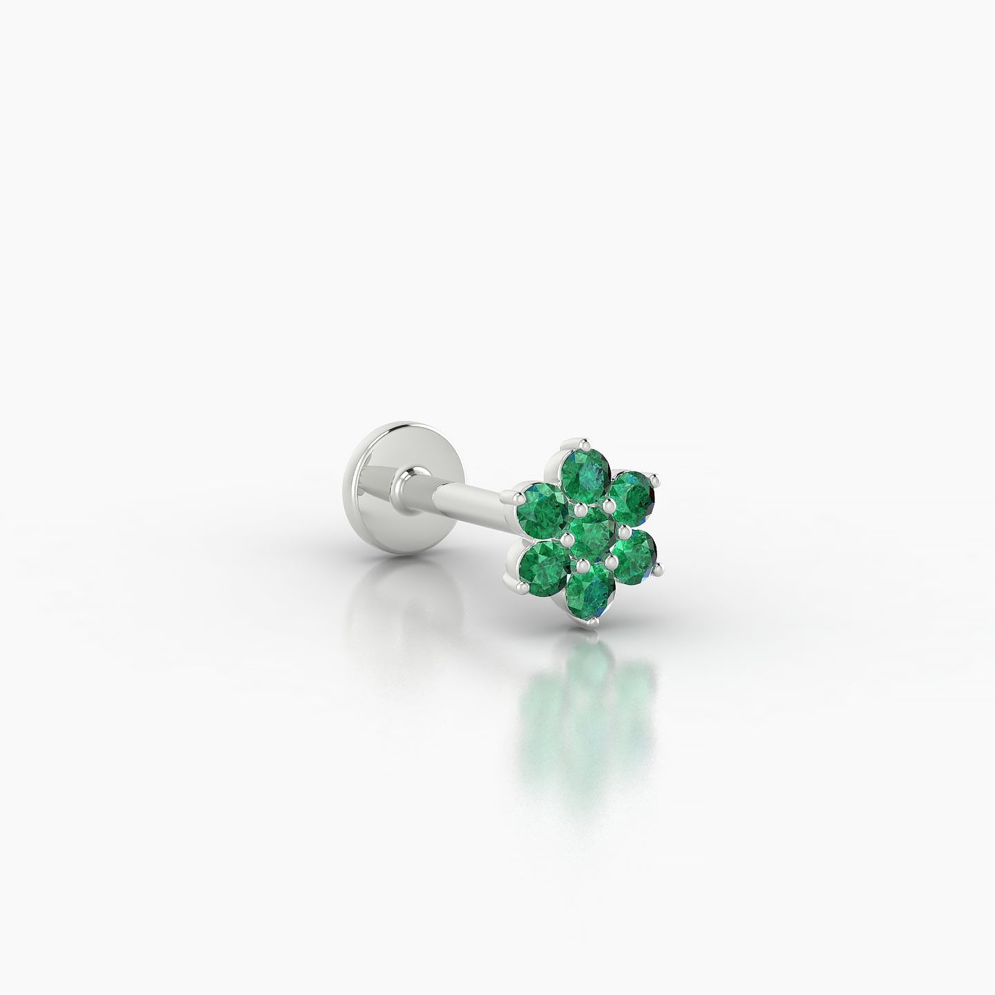 Chloris | 18k White Gold 8 mm 5.5 mm Flower Emerald Nostril Piercing