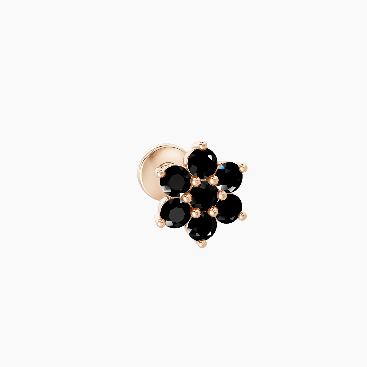 Chloris | 18k Rose Gold 5 mm 6 mm Flower Black Diamond Nose Piercing