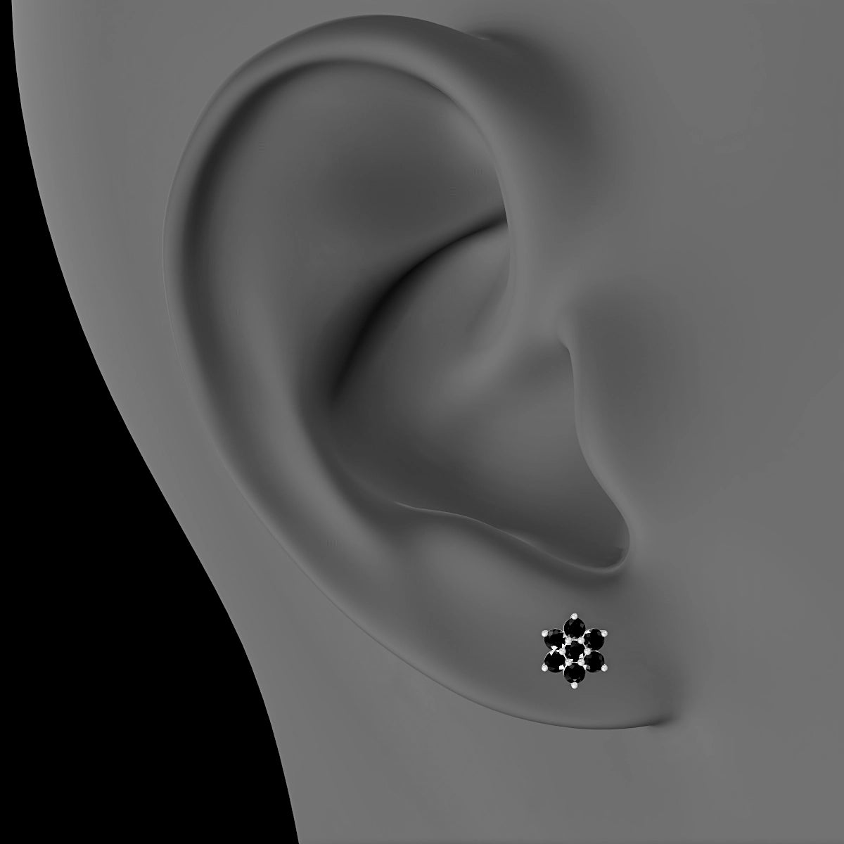 Chloris | 18k White Gold 5 mm 6 mm Flower Black Diamond Piercing