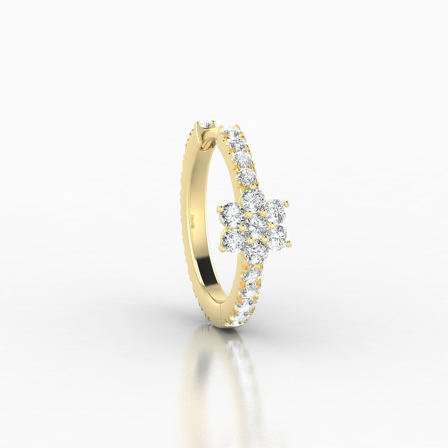 Chloris | 18k Yellow Gold 9.5 mm Flower Diamond Hoop Piercing