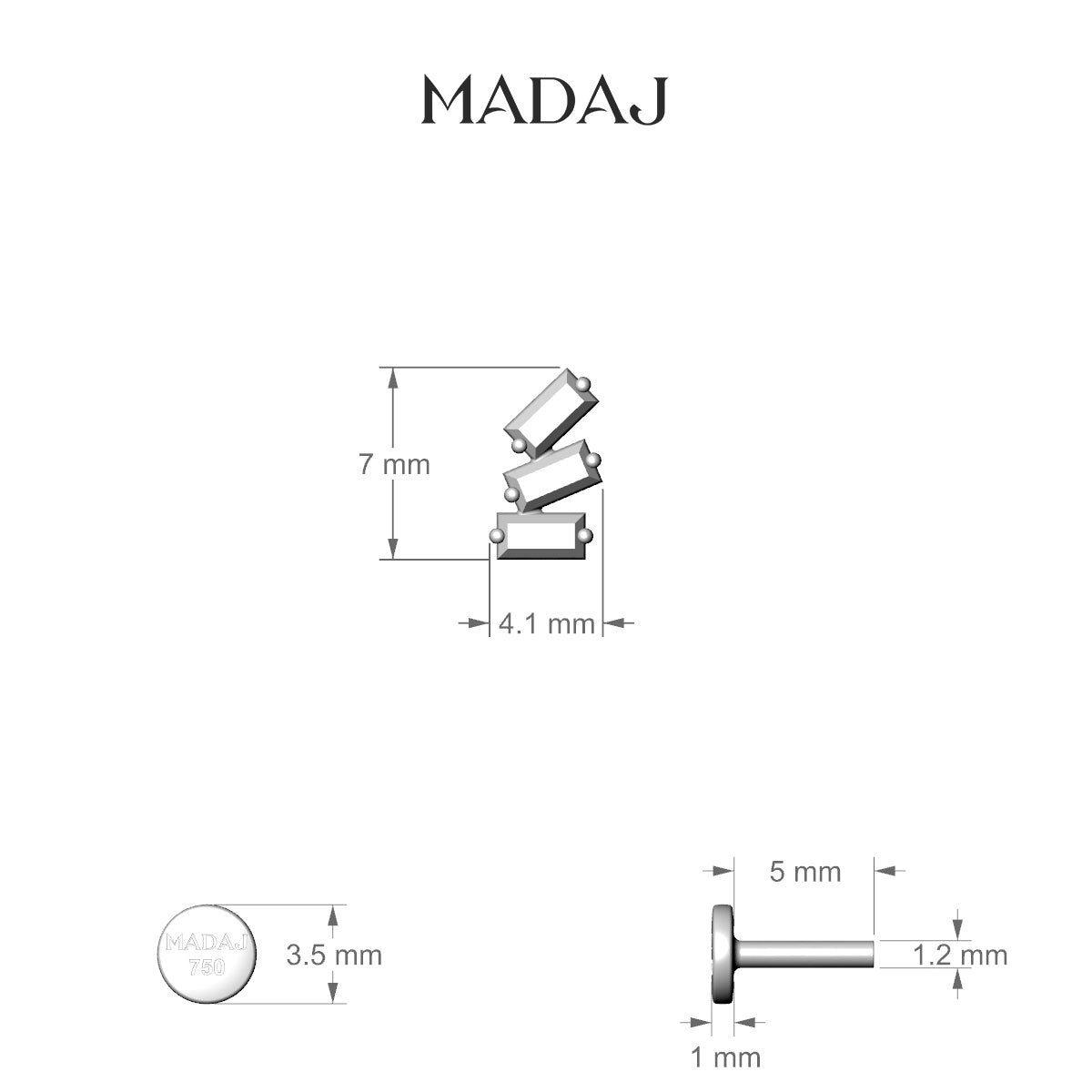 Circe | 18k Rose Gold 7 mm 5 mm Trilogy Diamond Left Piercing