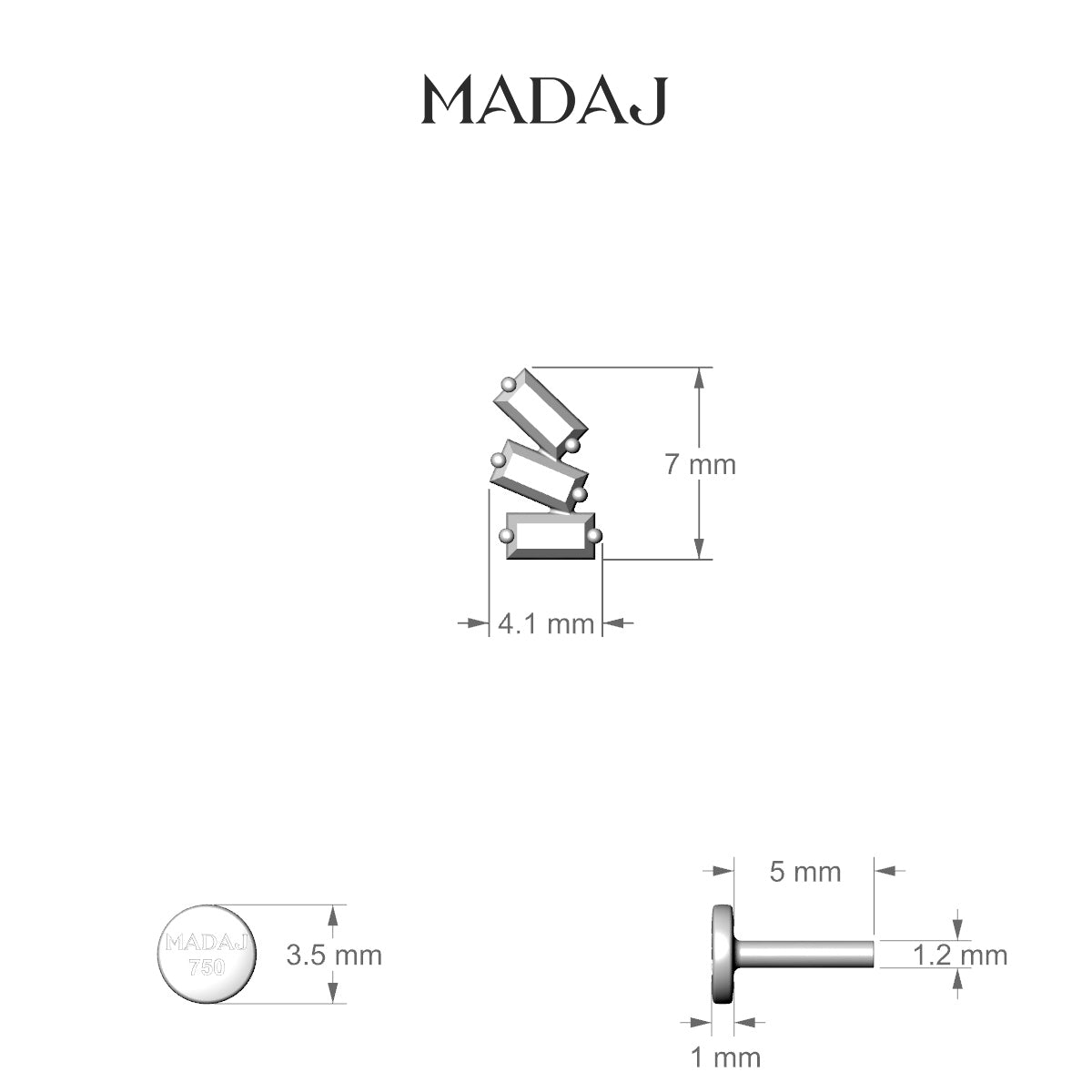 Circe | 18k Yellow Gold 7 mm 5 mm Trilogy Diamond Right Piercing