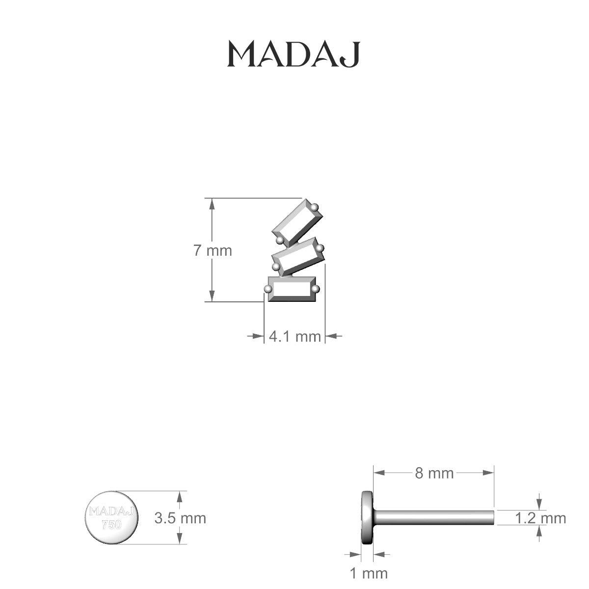 Circe | 18k White Gold 7 mm 8 mm Trilogy Diamond Left Piercing