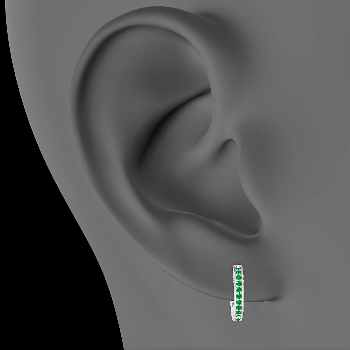 Damia | 18k White Gold 8 mm Emerald & Diamond Hoop Piercing