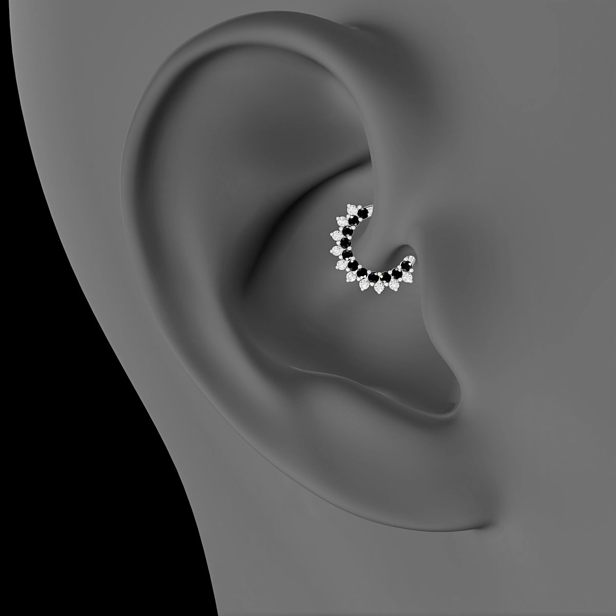 Danae | 18k White Gold 6.5 mm Black Diamond & Diamond Daith Piercing