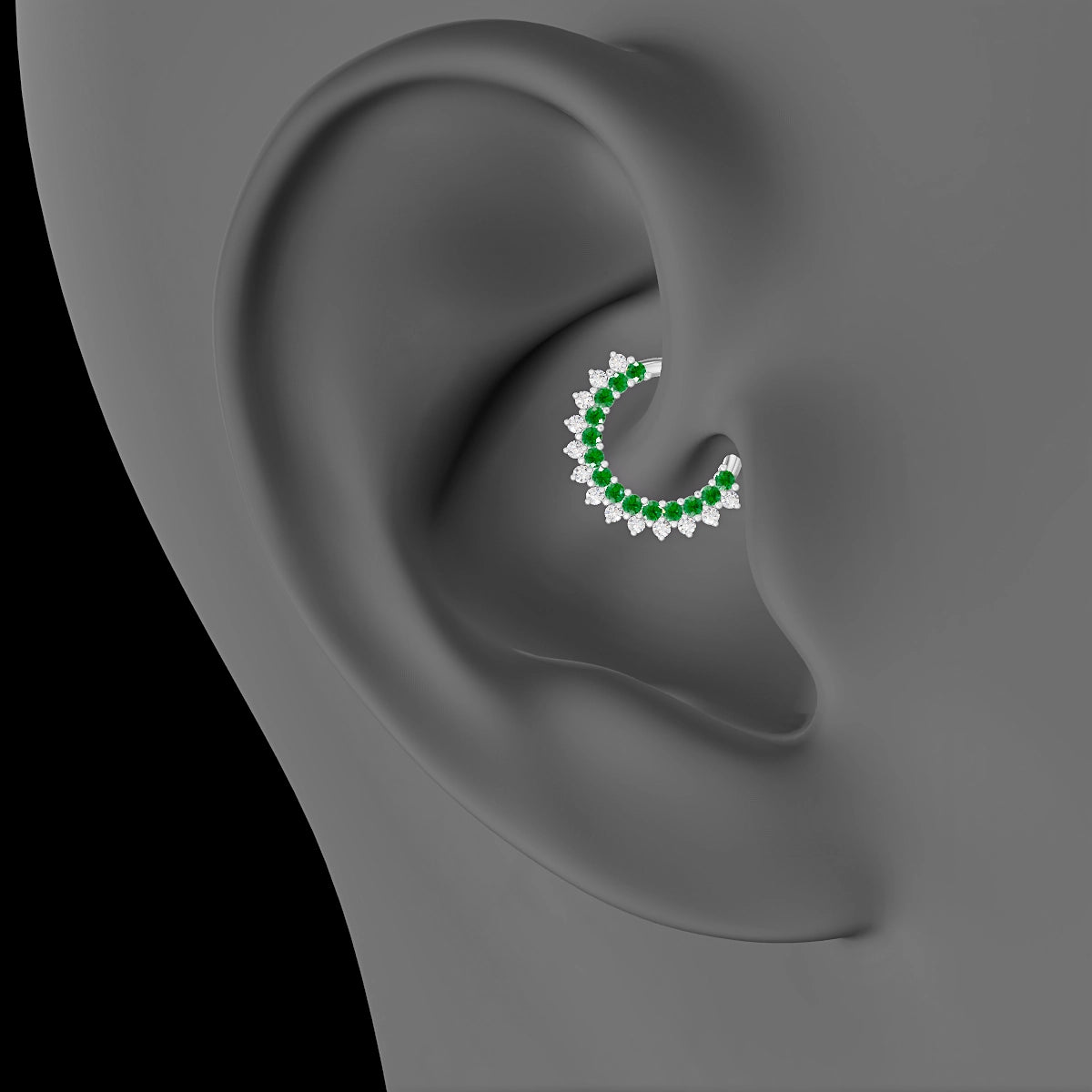 Danae | 18k White Gold 8 mm Emerald & Diamond Daith Piercing