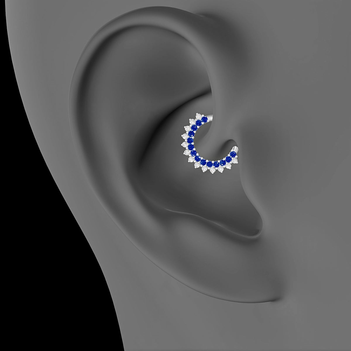 Danae | 18k White Gold 8 mm Sapphire & Diamond Daith Piercing