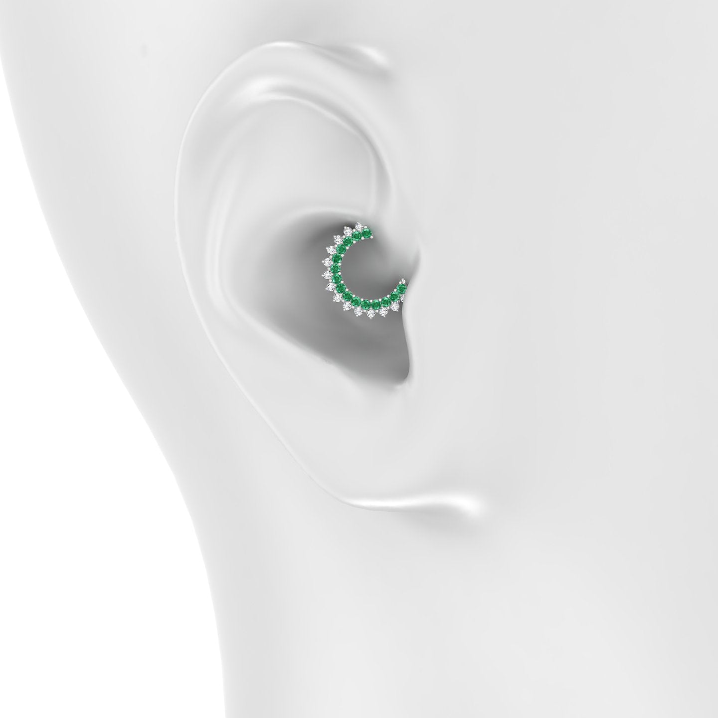 Danae | 18k White Gold 8 mm Emerald & Diamond Daith Piercing