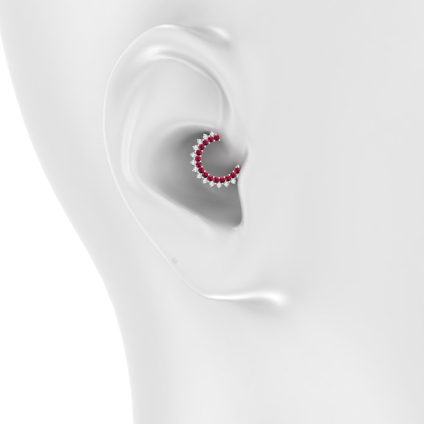 Danae | 18k White Gold 8 mm Ruby & Diamond Daith Piercing