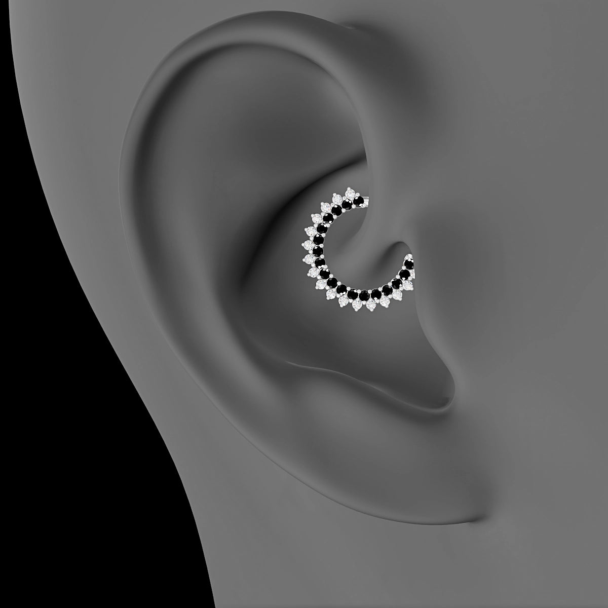 Danae | 18k White Gold 9.5 mm Black Diamond & Diamond Daith Piercing