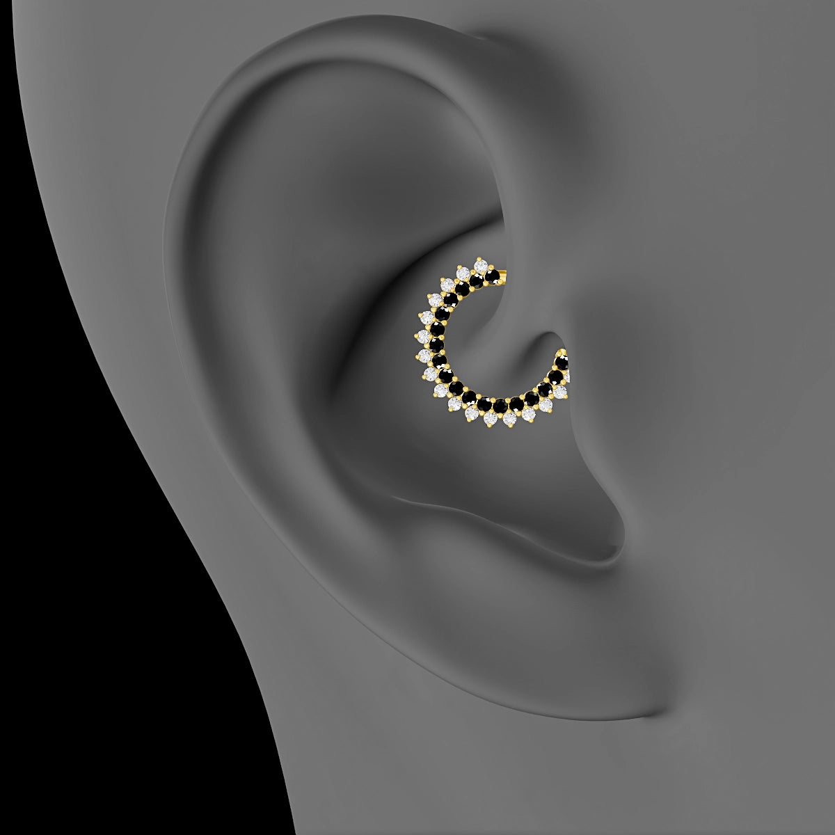 Danae | 18k Yellow Gold 9.5 mm Black Diamond & Diamond Daith Piercing