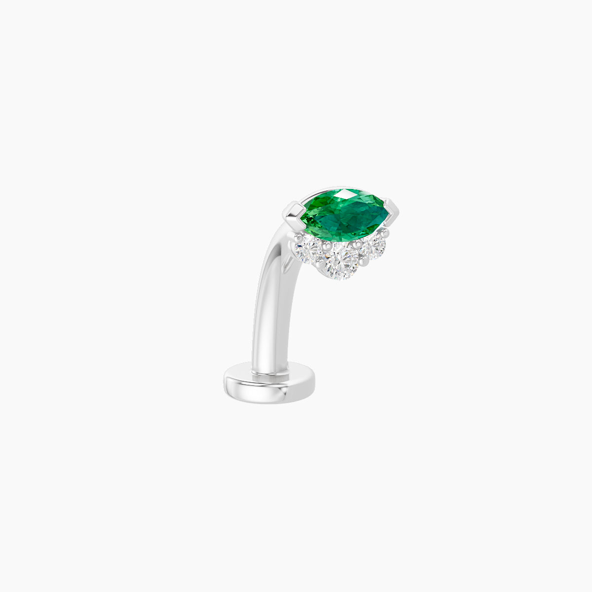 Danu | 18k White Gold 10 mm 5 mm Emerald & Diamond Floating Navel Piercing