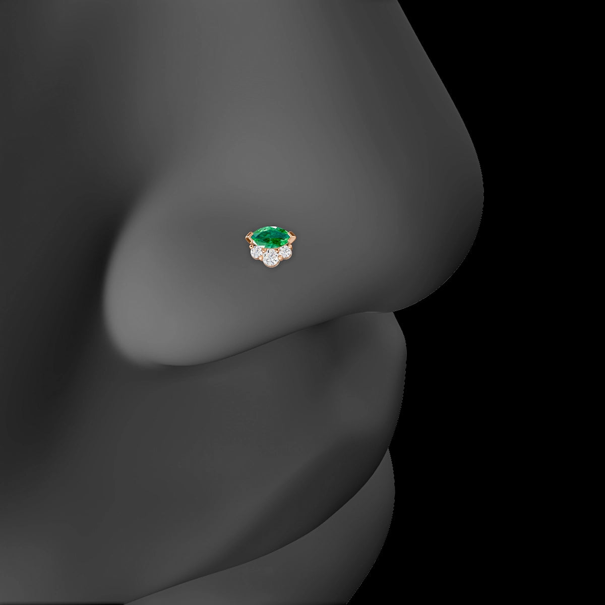 Danu | 18k Rose Gold 6.5 mm 5 mm Emerald & Diamond Nose Piercing