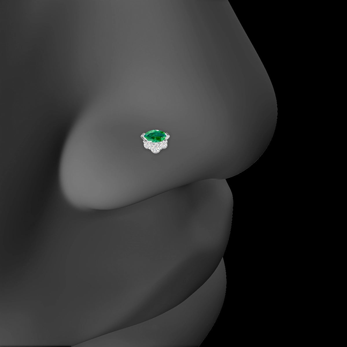 Danu | 18k White Gold 6.5 mm 5 mm Emerald & Diamond Nose Piercing