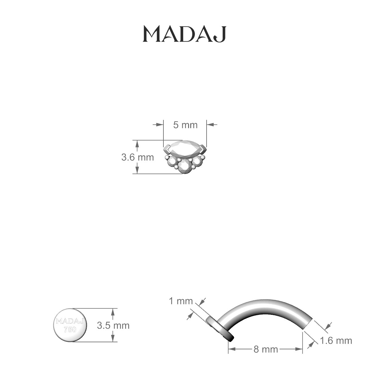 Danu | 18k White Gold 5 mm 8 mm Diamond Floating Navel Piercing