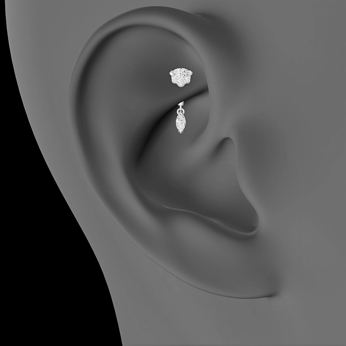 Danu | 18k White Gold 6 mm Diamond Rook Piercing