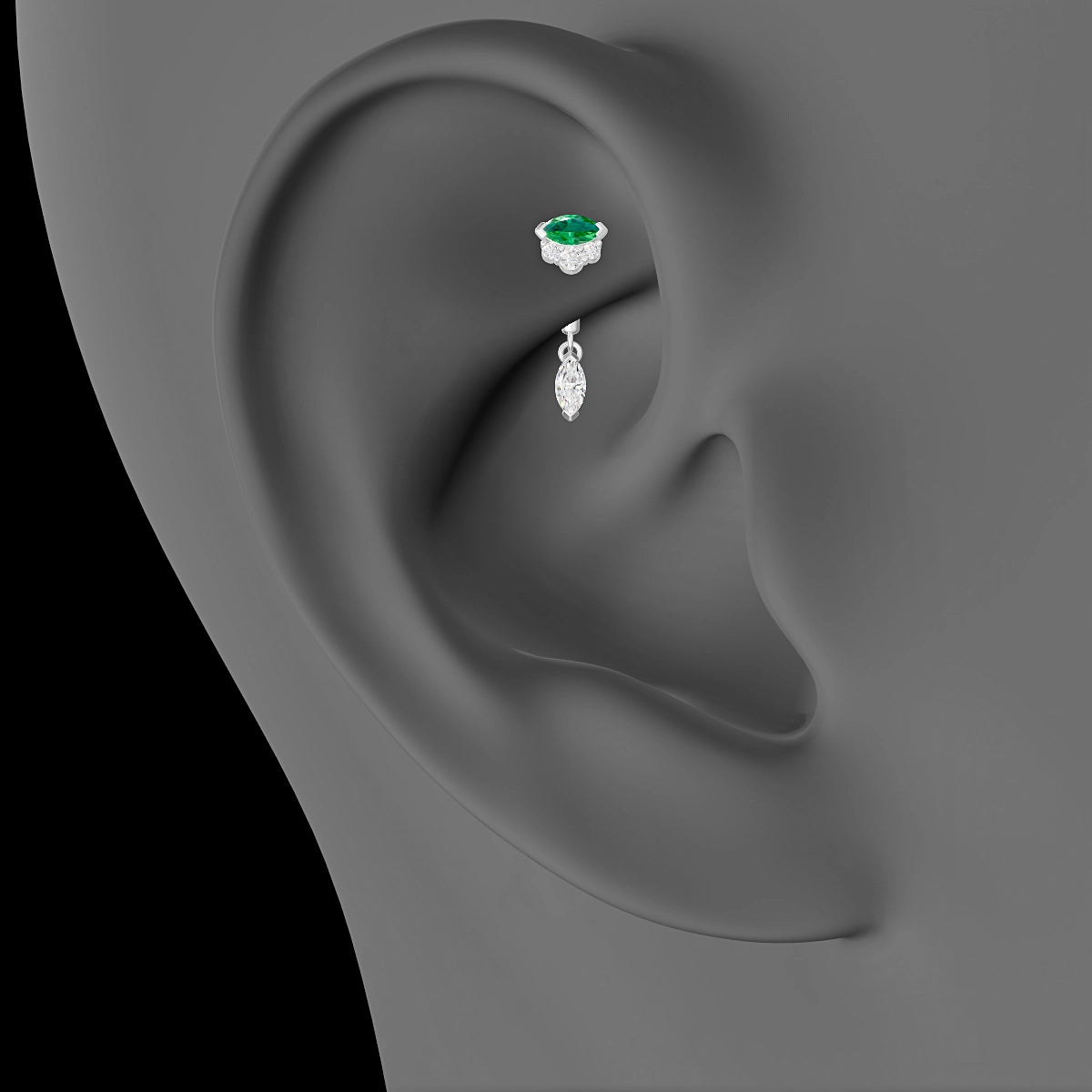 Danu | 18k White Gold 6 mm Emerald & Diamond Rook Piercing