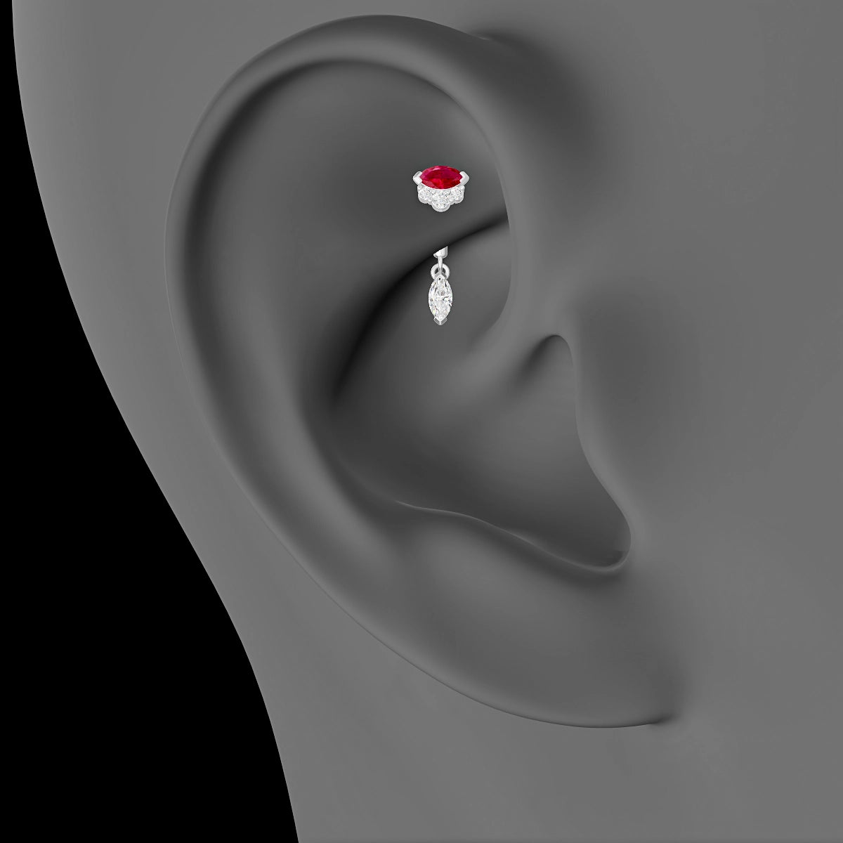 Danu | 18k White Gold 6 mm Ruby & Diamond Rook Piercing
