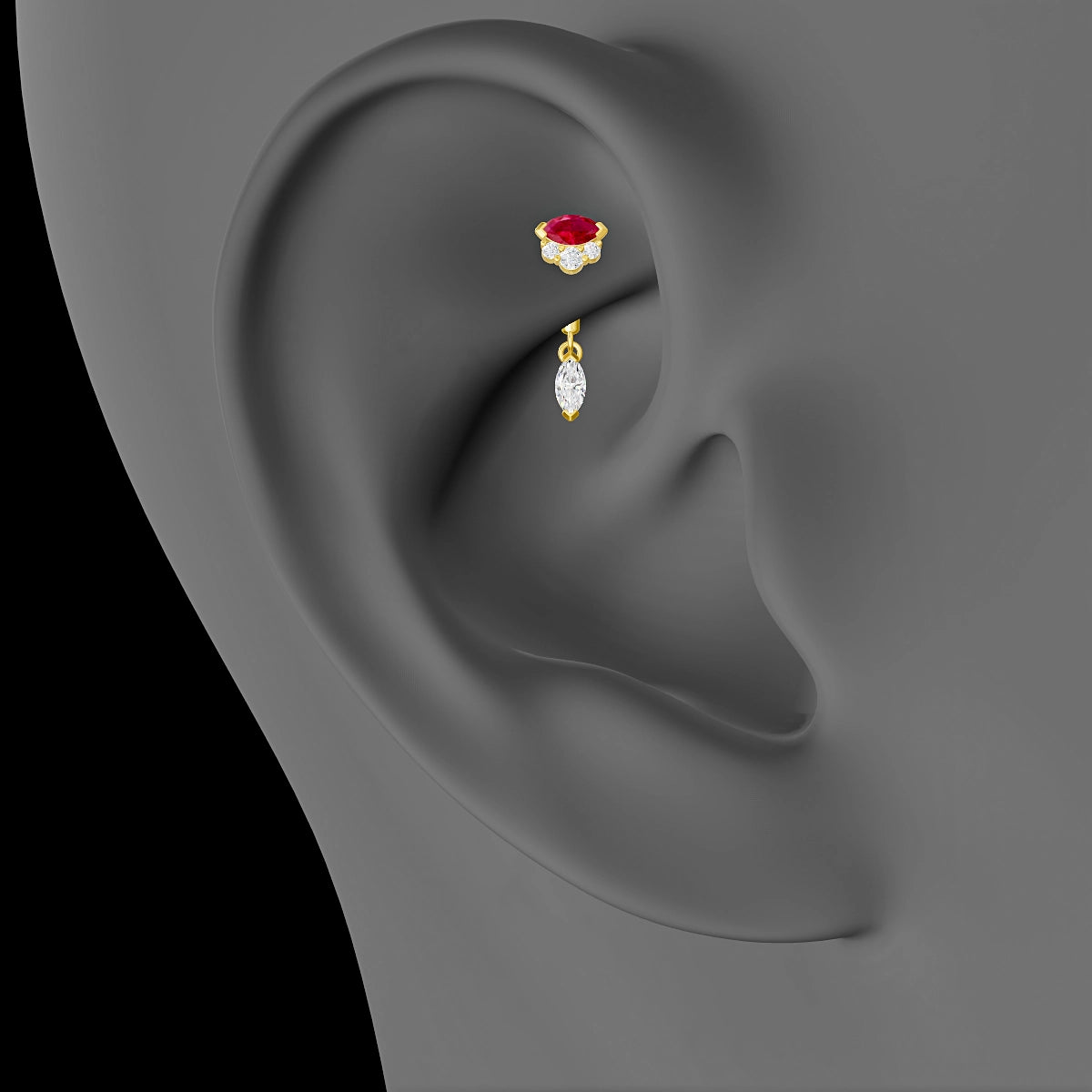 Danu | 18k Yellow Gold 6 mm Ruby & Diamond Rook Piercing