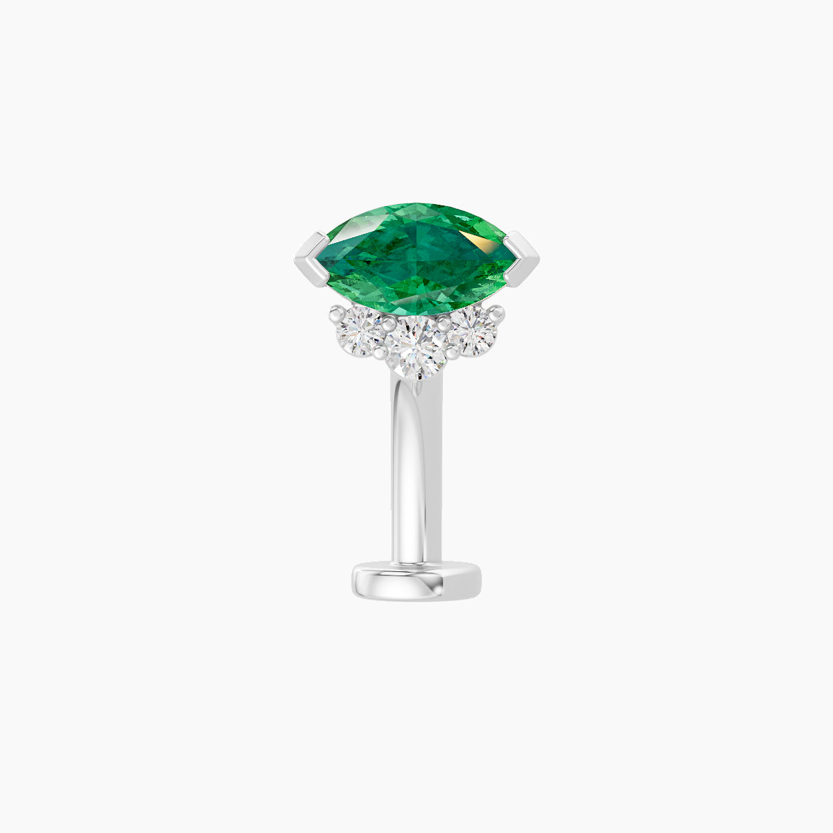 Danu | 18k White Gold 10 mm 7 mm Emerald & Diamond Floating Navel Piercing