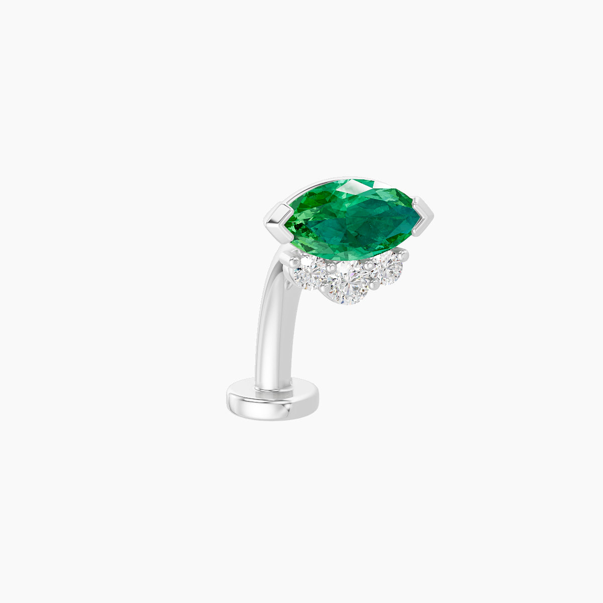 Danu | 18k White Gold 10 mm 7 mm Emerald & Diamond Floating Navel Piercing