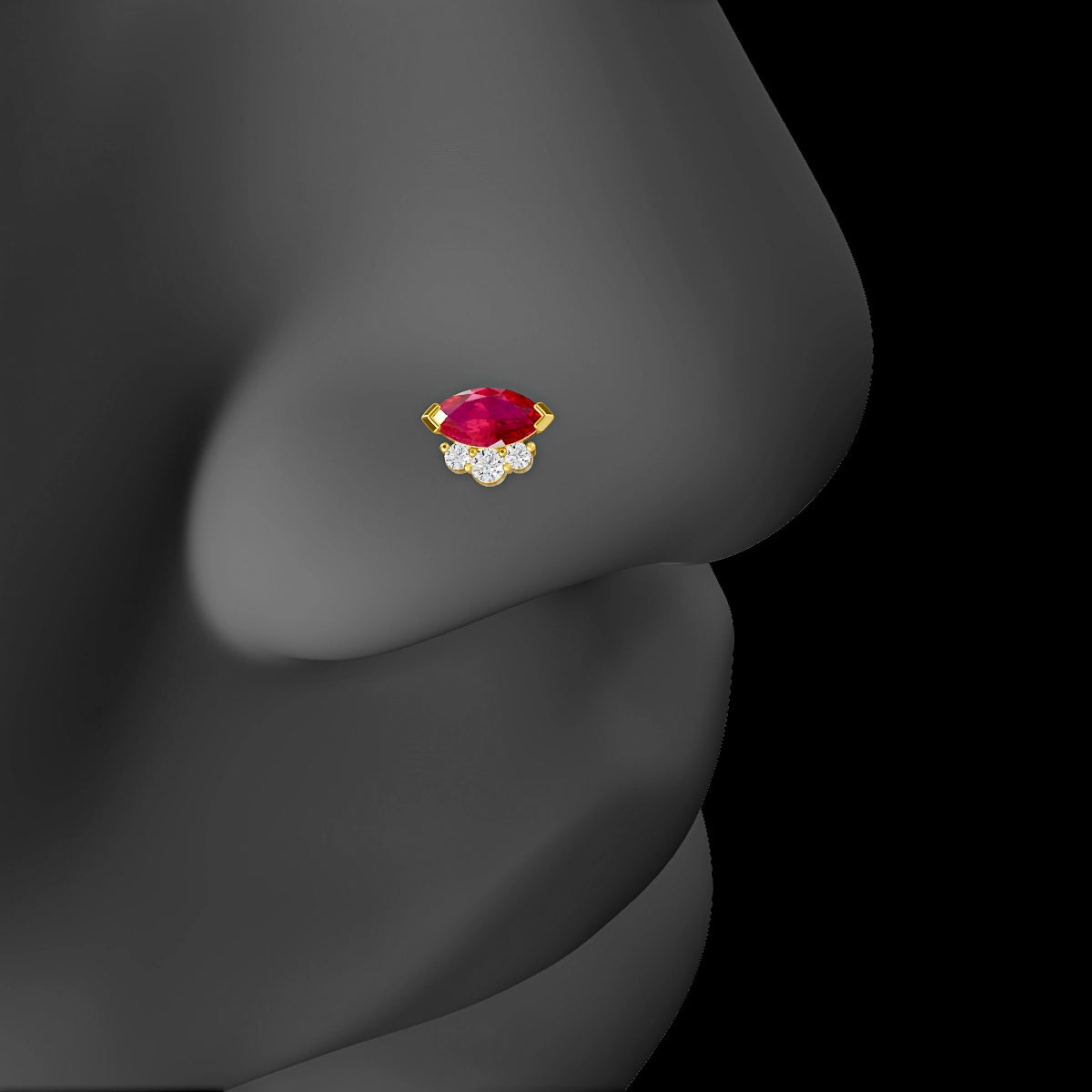 Danu | 18k Yellow Gold 5 mm 7 mm Ruby & Diamond Nose Piercing