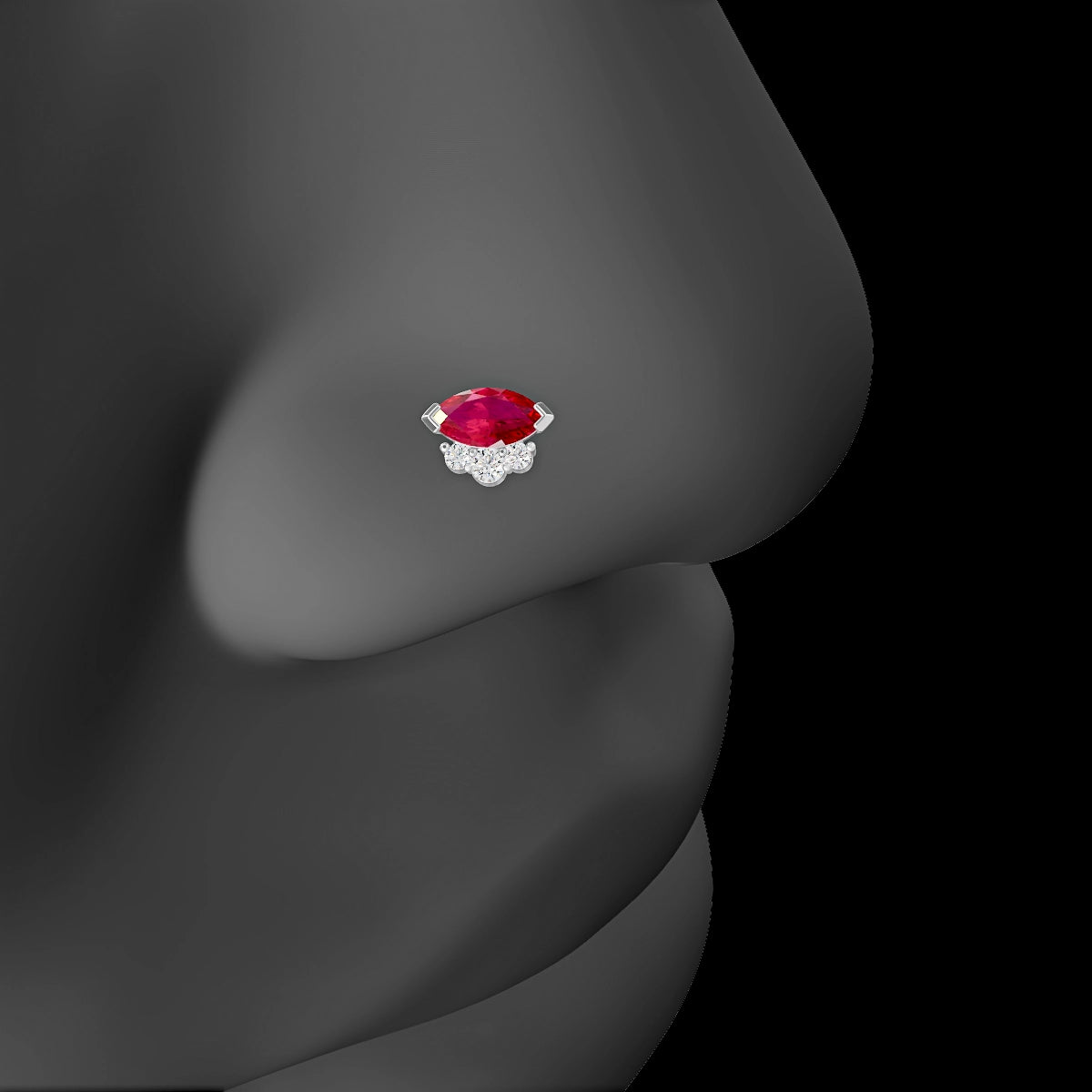 Danu | 18k White Gold 6.5 mm 7 mm Ruby & Diamond Nose Piercing
