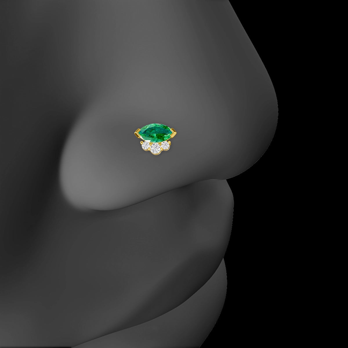 Danu | 18k Yellow Gold 6.5 mm 7 mm Emerald & Diamond Nose Piercing