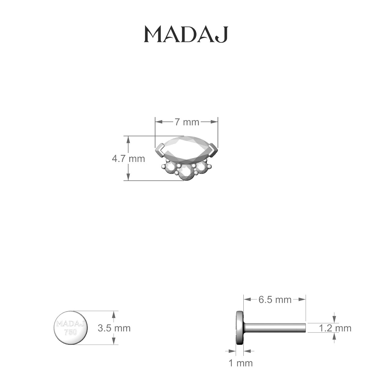 Danu | 18k White Gold 7 mm 6.5 mm Diamond Nose Piercing