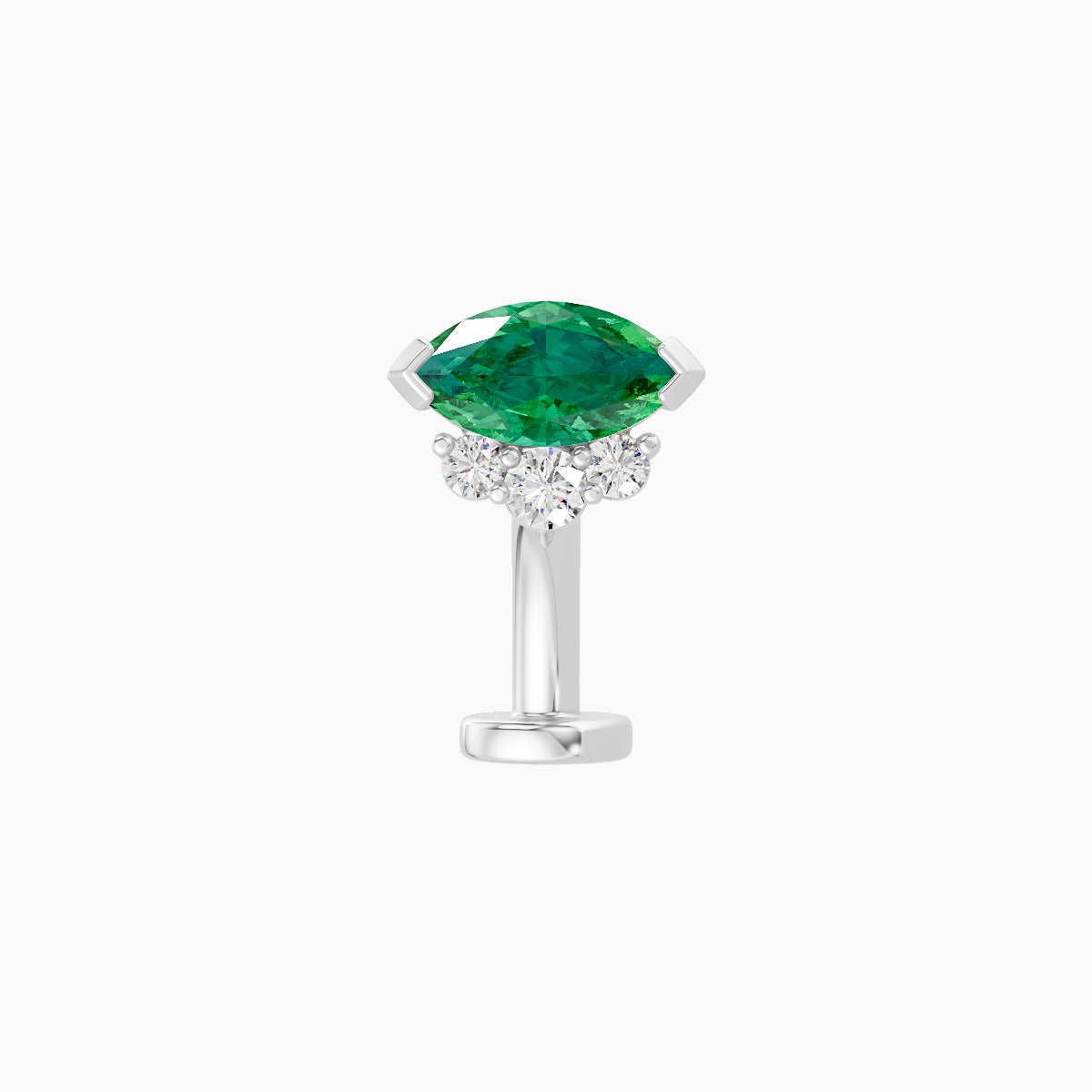 Danu | 18k White Gold 8 mm 7 mm Emerald & Diamond Floating Navel Piercing