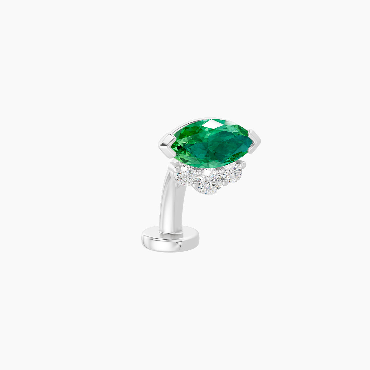 Danu | 18k White Gold 8 mm 7 mm Emerald & Diamond Floating Navel Piercing