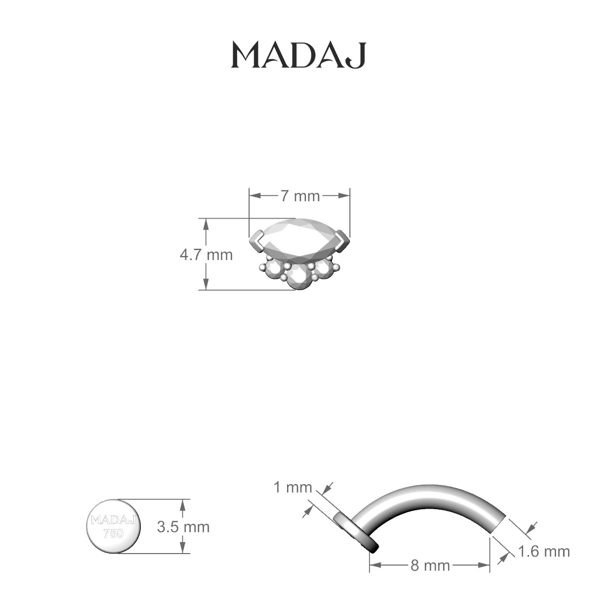 Danu | 18k Rose Gold 7 mm 8 mm Diamond Floating Navel Piercing